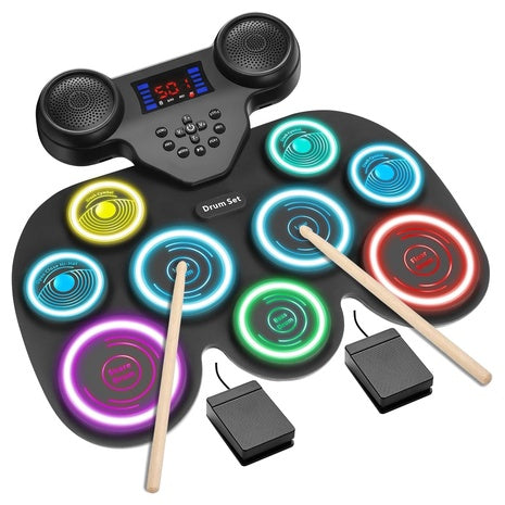 Electric Drum Set with 7-Color Dynamic LED Lights