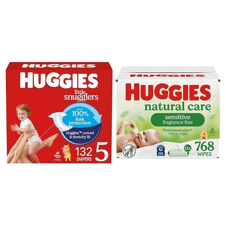 Size 5 Huggies Little Snugglers, 132 Diapers + 768 Wipes