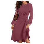 Women's Long Sleeve Ruched Midi Dress (12 Colors)