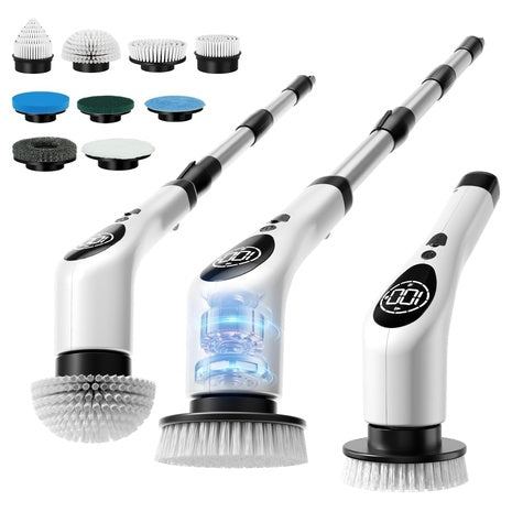 Electric Spin Scrubber with 9 Brush Heads and Extension Handle