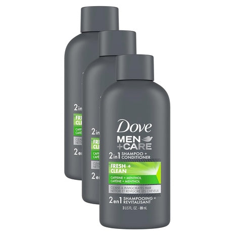 3 Bottles Dove Men+Care 2 in 1 Shampoo and Conditioners (3oz)