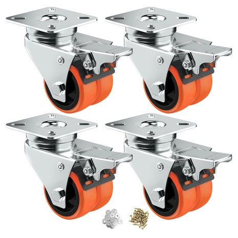 4-Pack 2" Dual Caster Wheels With Brake (Up To 450lbs)