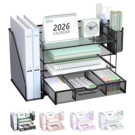 4-Tier Desk File Organizer With Drawer & Pen Holders