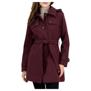 London Fog Women's Hooded Belted Zip Front Raincoat