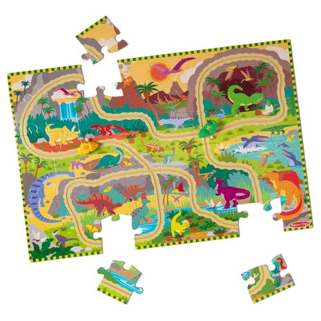 Melissa & Doug Dinosaur Adventure Floor Puzzle with 2 Wind-Up Dinos
