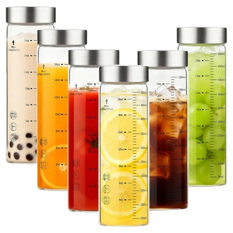 6-Set Of 16 oz Glass Juice Bottles