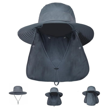 Wide Brim Sun Bucket Hat With Detachable Face Cover & Neck Flap