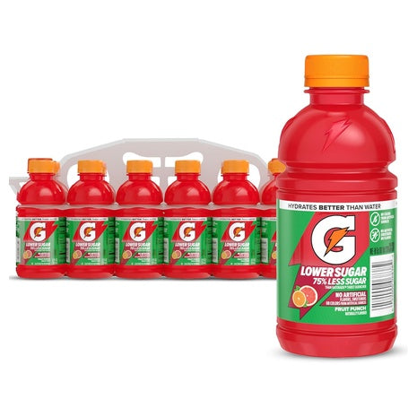 12 Bottles Gatorade Lower Sugar Fruit Punch Sports Drink (12oz)