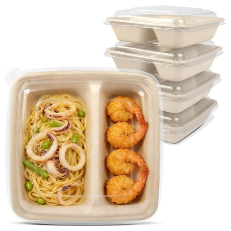 50 Disposable 2-Compartment Food Containers with Lids
