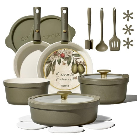 21-Piece Ceramic Cookware Set With Detachable Handles