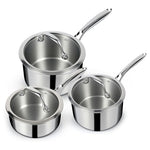 3-Pack 3-Ply Stainless Steel Sauce Pan Set With Lids