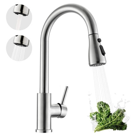 Brushed Nickel Kitchen Faucet with Pull Down Sprayer