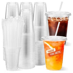100-Pack 16oz Plastic Cups with Lids & Straws