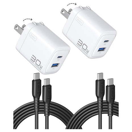 2 INIU 30W Fast Chargers With Cables