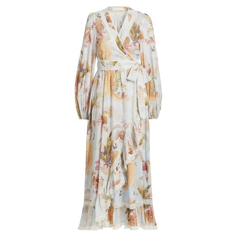 Floral Lace Trimmed Cotton Midi Dress