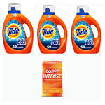 3 Tide Ultra Oxi Boost Liquid Laundry Detergents + Bounce Intense Dryer Sheets Box