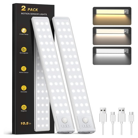 2-Pack 10.5" Rechargeable Under Cabinet Motion Sensor Lights