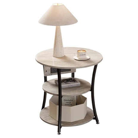 RHYVON 3-Tier Side Table With Charging Station