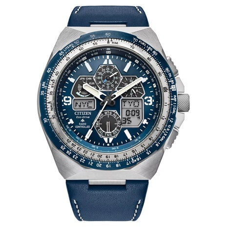 Citizen Eco-Drive Men's Chronograph Promaster Skyhawk Blue Leather Strap Watch