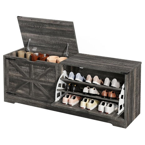 DWVO 55" Farmhouse Shoe Storage Bench W/ 3 Flip Drawers