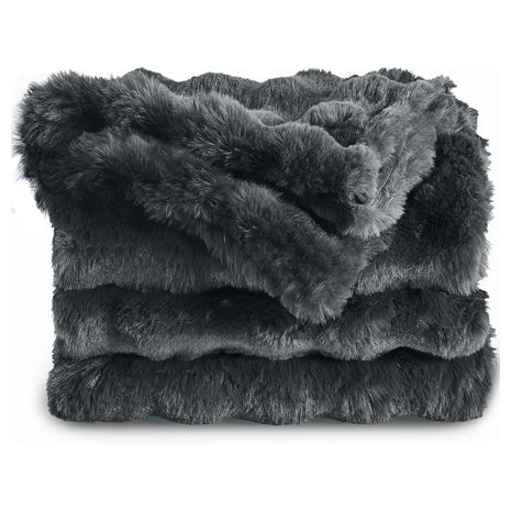 Luxury Faux Rabbit Fur Throw Blanket (Grey)