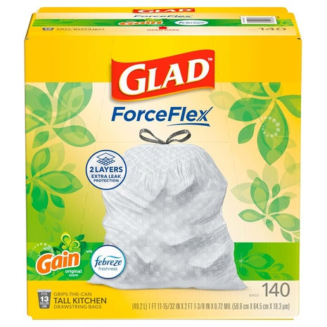 140 Glad ForceFlex Tall Kitchen 13 Gallon Trash Bags