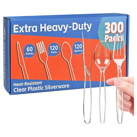 300-Piece Clear Plastic Silverware Set