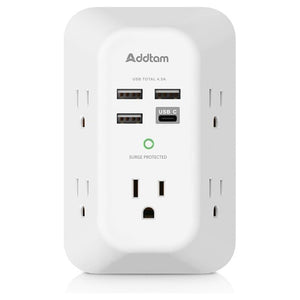 5-Outlet Wall Charger with 4 USB Ports