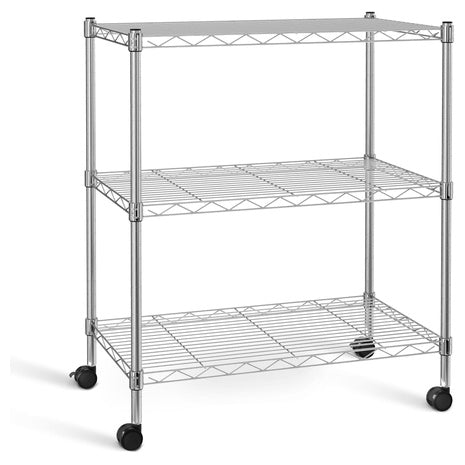 3-Shelf Heavy-Duty Rolling Wire Shelving Unit