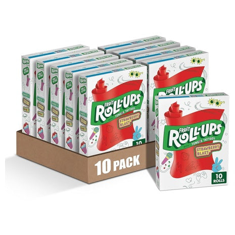 10 Boxes of 10 Fruit Roll-Ups Strawberry Blast Snacks