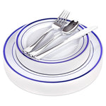 125-Piece White & Blue Disposable Dinnerware Set