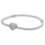 Pandora Moments Cubic Zirconia Pave Heart Clasp Snake Chain Bracelet
