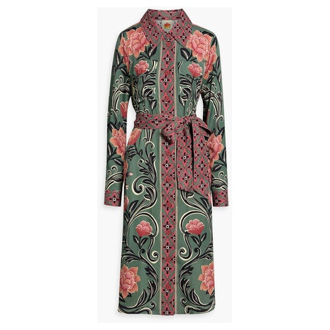 Belted Floral Midi Shirt Dress