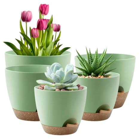 5-Pack Foukus Self-Watering Plant Pots With Drainage (3 Colors)