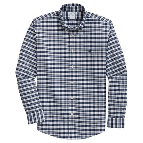 Men's Stretch Cotton Non-Iron Oxford Polo Button Down Collar Checked Shirt