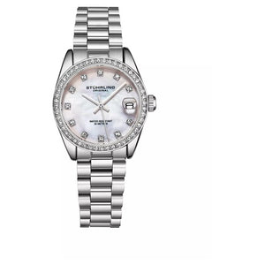 Stuhrling Lineage Women's Quartz Stainless Steel Mother Of Pearl Dial Crystal Bezel Watch