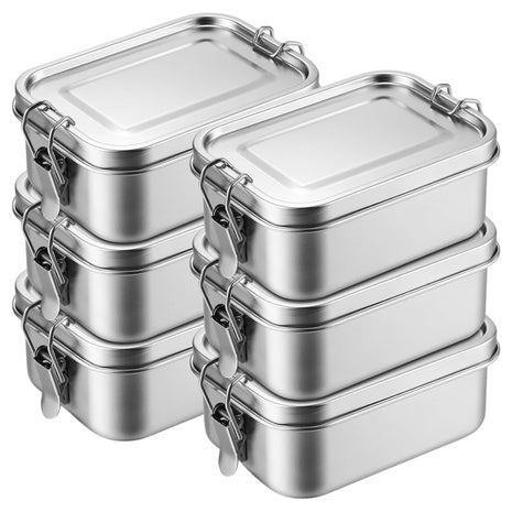 6-Piece Stainless Steel Reusable Lockable Leakproof Lunch Box