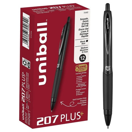 12 Uniball 207 Plus+ Retractable Gel Pens