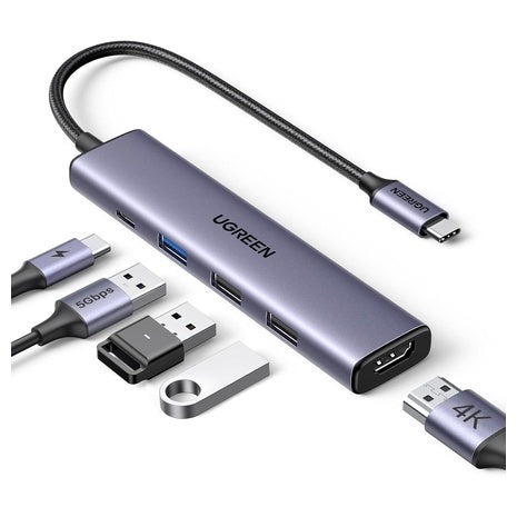 UGREEN 5-in-1 Multiport USB Hub With 4K HDMI, 100W PD USB-C, 3 X USB-A