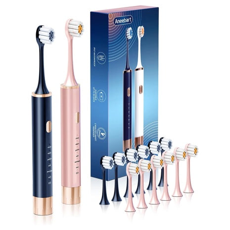 2-Pack USB Rechargeable Sonic Toothbrush With 12 Brush Heads