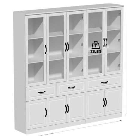 12-Shelf White Wood Standard Bookcase