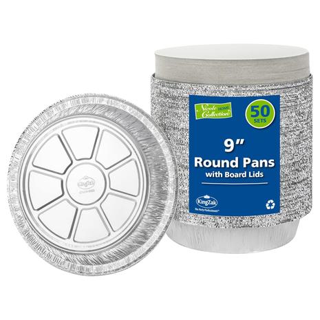 50-Pack 9" Round Disposable Foil Pans w/ Lids