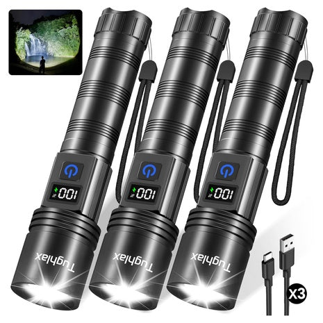 3-Pack 5-Modes High Lumens Super Bright Rechargeable Flashlights