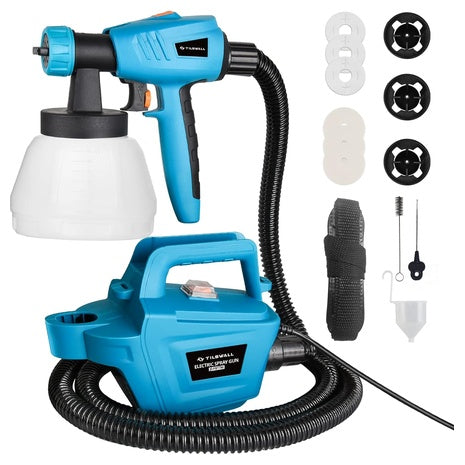 Tilswall 800W HVLP Electric Paint Sprayer W/ 1300ml Container & 3 Nozzles