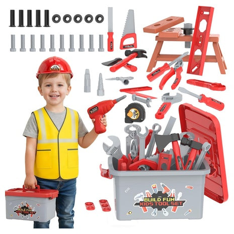 58 Piece Kids Tool Set with Toy Drill & Toolbox