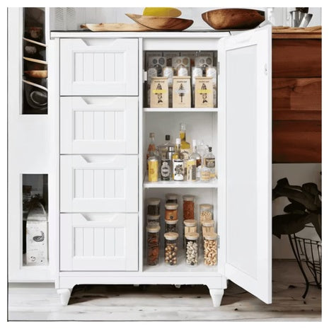 Lofka 33" White Wood Kitchen Pantry Storage Cabinet