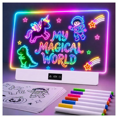 Kids Rechargeable 16" LED Drawing Board With 8 Colors 3 Dynamic Modes