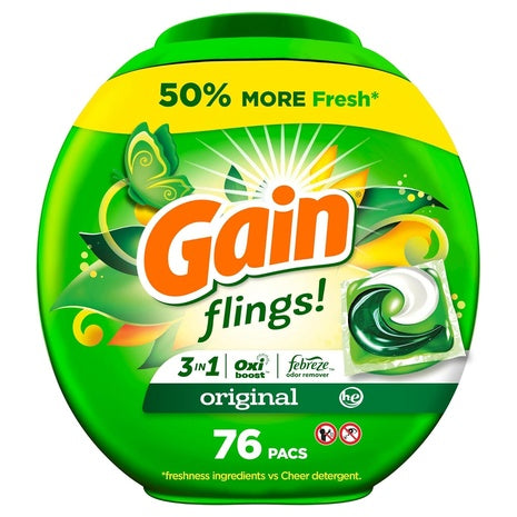 Gain flings Laundry Detergent Soap Pacs, 76 Count
