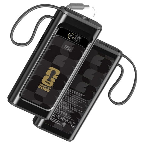 Wagon International 20000mAh 140W FIFA 2026 Portable 3-Port Power Bank W/ Built-In Cable (3 Colors)