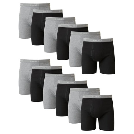 12 Hanes Men's Underwear Cotton Moisture Wicking Boxer Briefs Pack